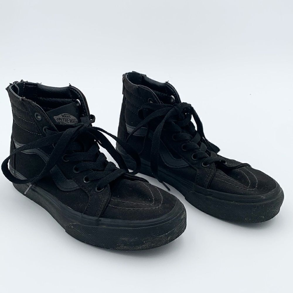 Vans high top lace up black monochromatic sneakers, boys size 3